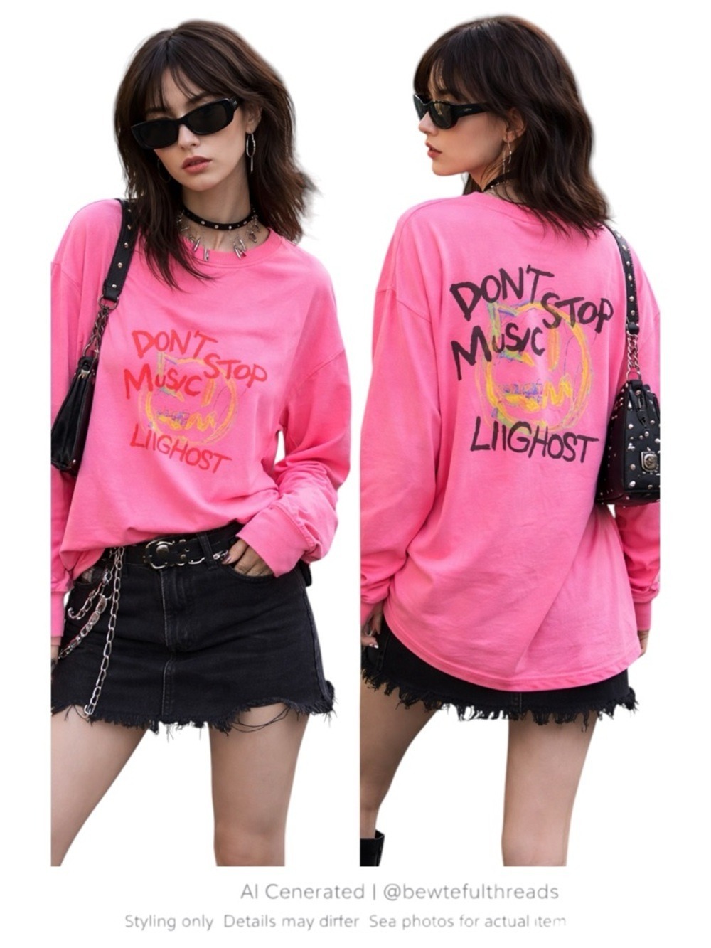 Beascer Pink Graphic Long Sleeve Tee XL – Don’t Stop Music Liighost Streetwear